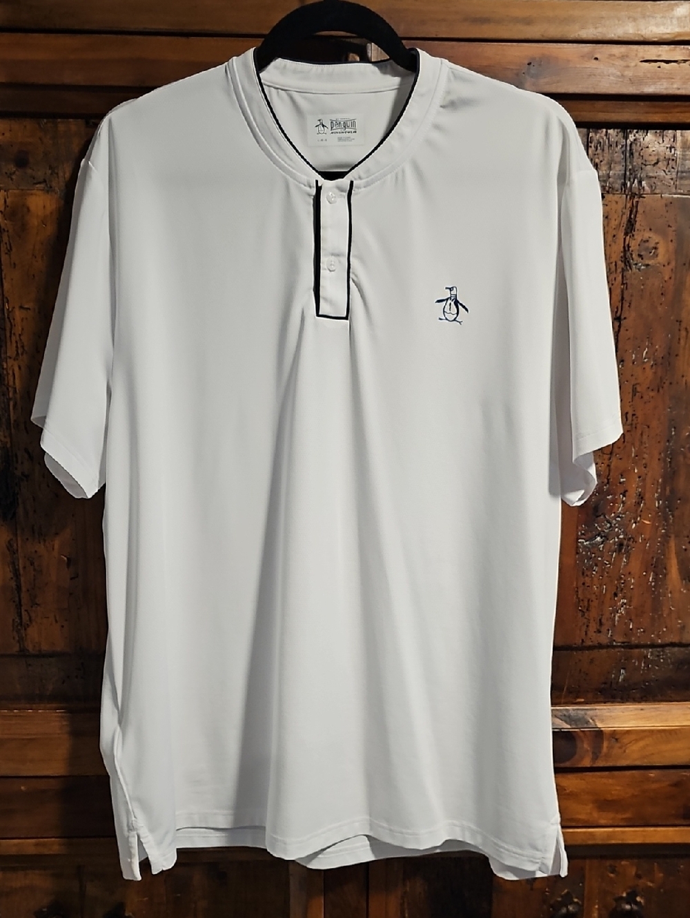 Original Penguin White Henley Polo with Navy Trim